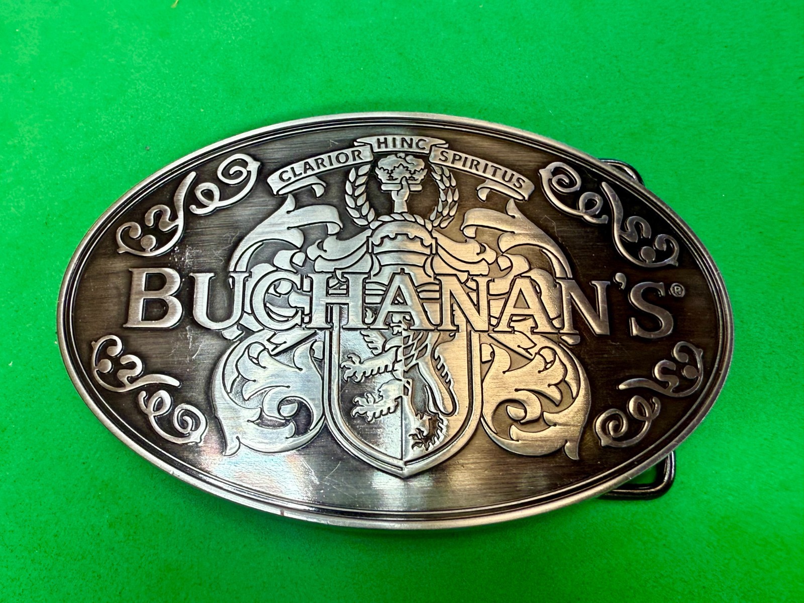 Buchanan&rsquo;s ScottishTop Shelf Whiskey promo Clarior Hinc Spiritus Belt Buckle