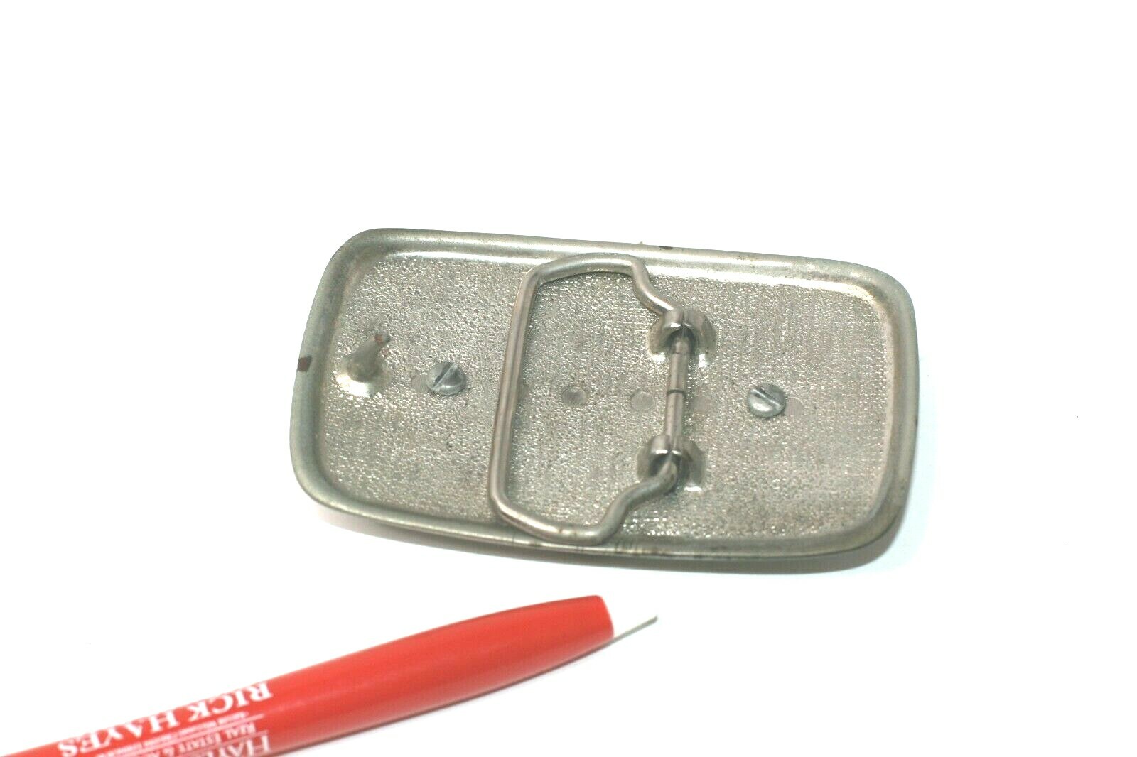 Western Belt Buckle Basket Weave Portrait Stone Insert Silver Tone Vintage