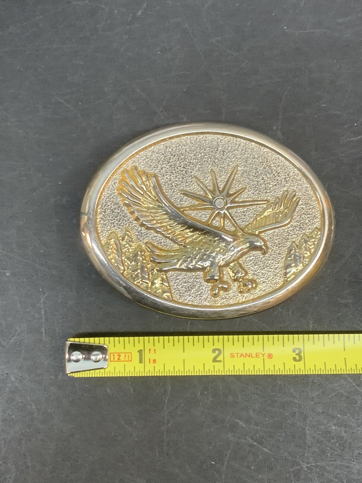 Gold & Silver Tone Flying Eagle Oval Belt Buckle