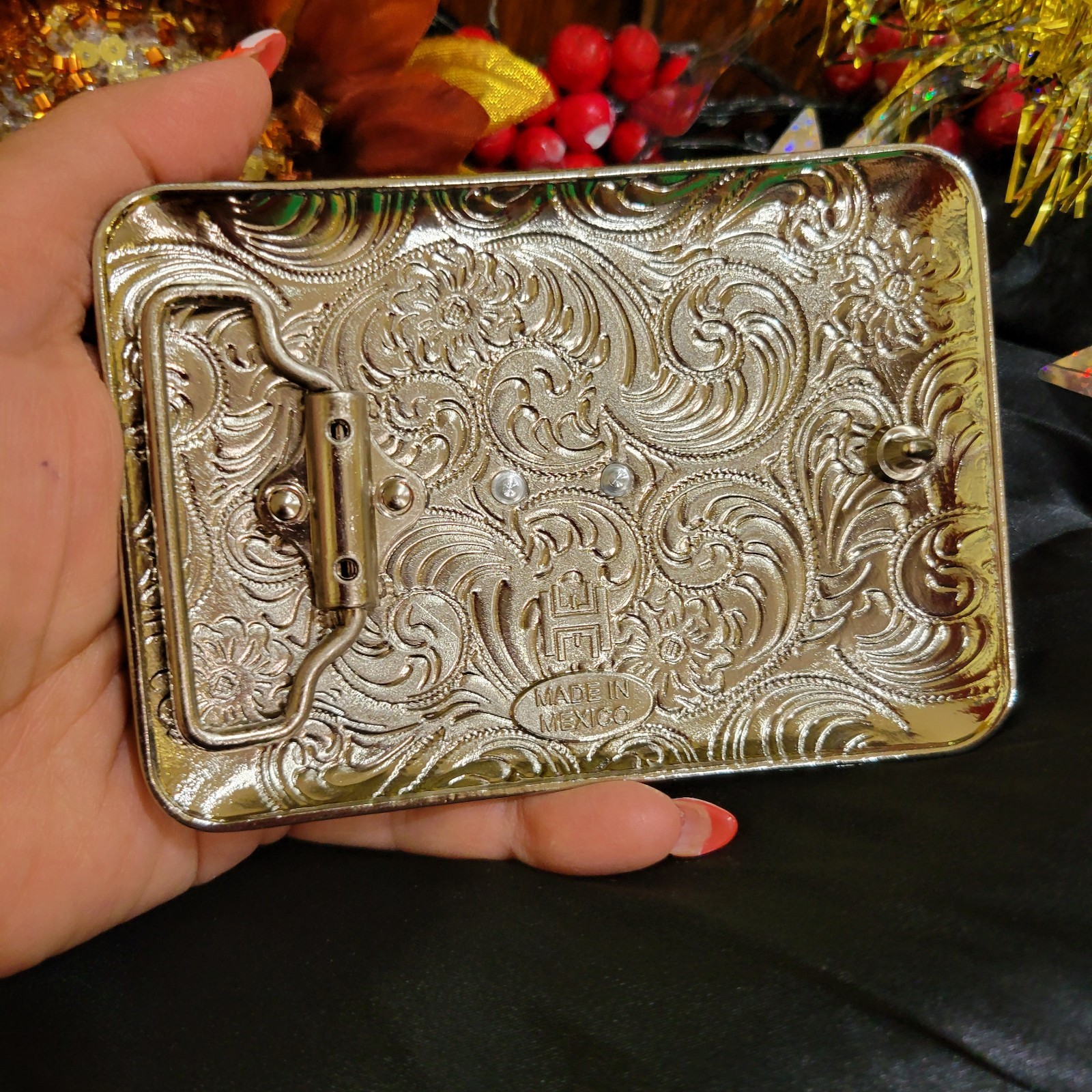 Rooster Western Belt Buckle Rose Tone And Silver Rare Piece With Red Stones