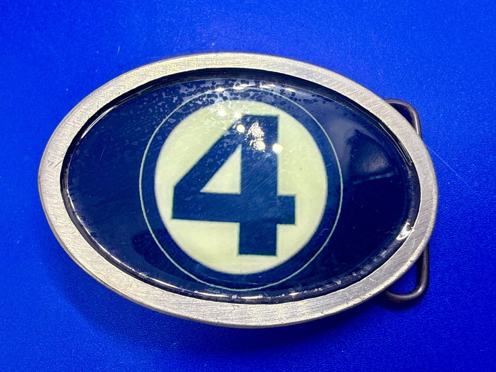 4 Ball Number Channel 4 News? Vintage Custom Enameled Belt Buckle