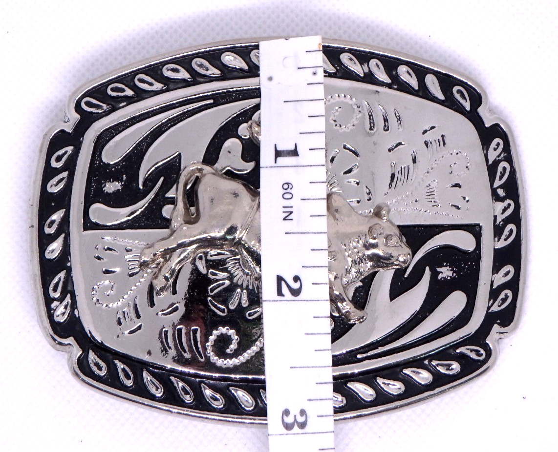 Bull Rider Cowboy Rodeo Western Silver/Black Tone BELT BUCKLE / New