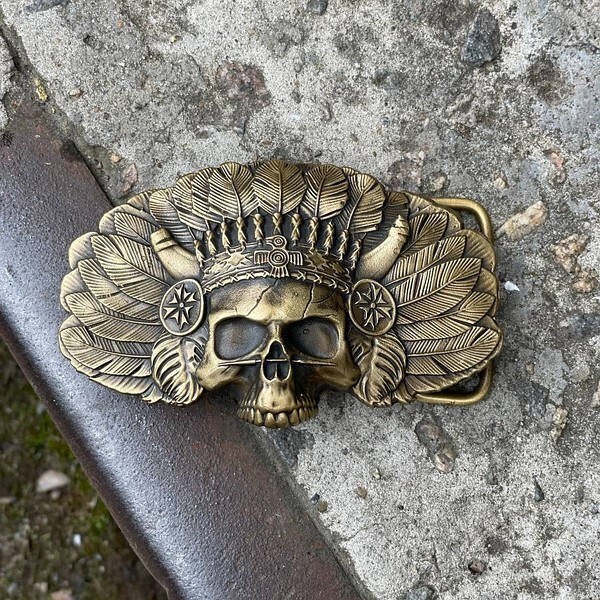 Mens Belt Buckle « APACH » Solid Handmade Brass Buckle Vintage Viking Brass Buckle