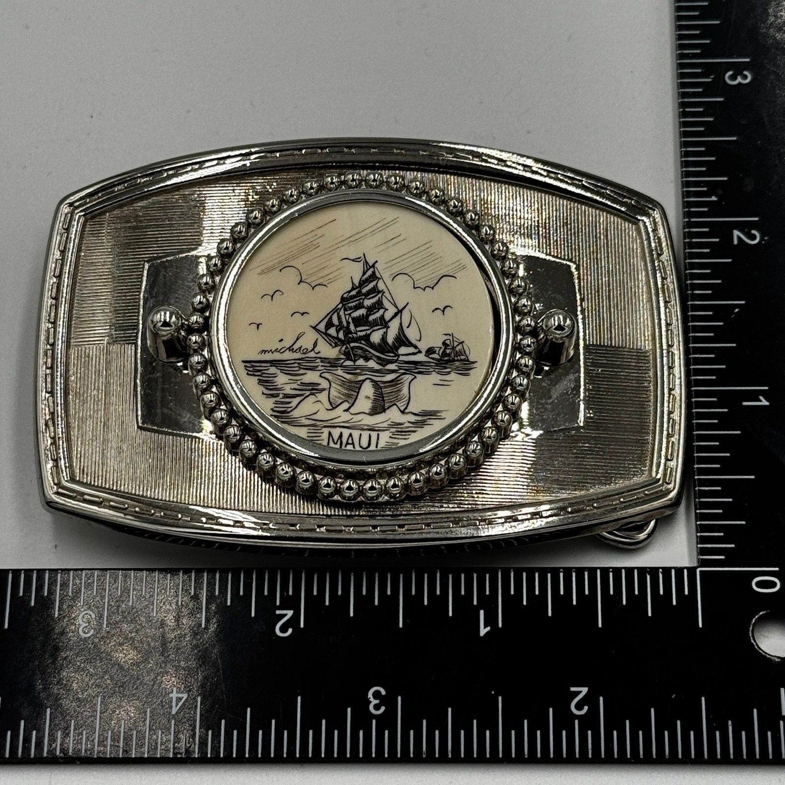 Vintage Maui Sailing Ship Belt Buckle Silver Tone Nautical