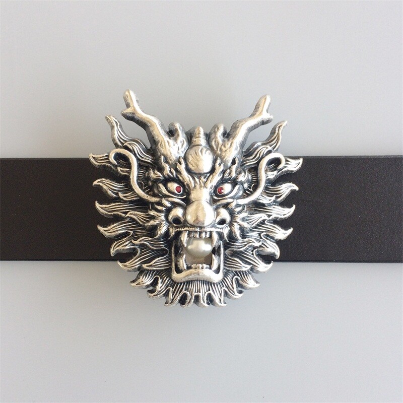 Vintage Silver Plated Imitate Plastic Peal Rhinestones Dragon Belt Buckle