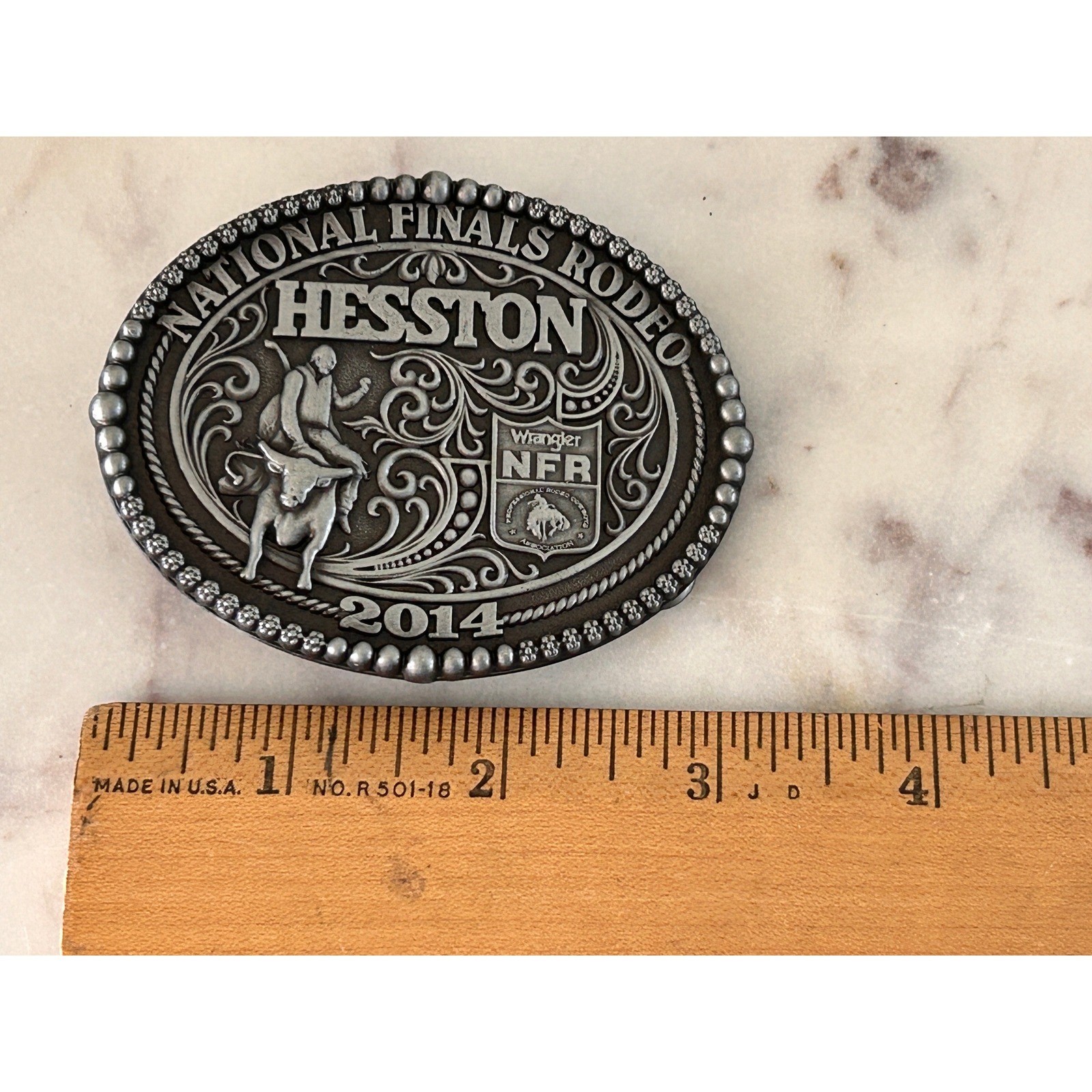 Montana Silversmiths Pewter 2014 Hesston National Finals Rodeo NFR Belt Buckle