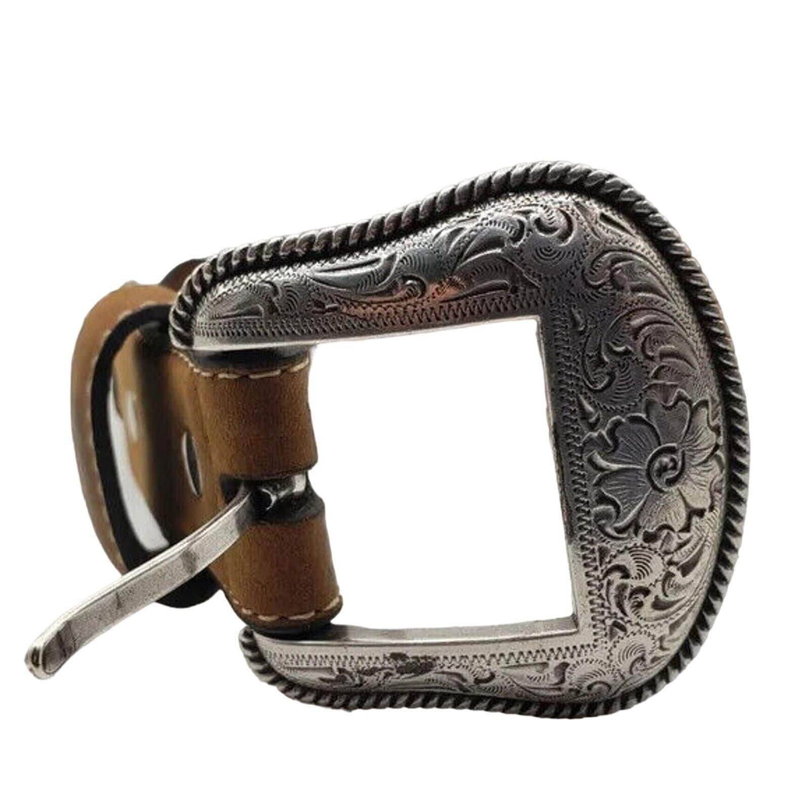Nocona Tan Brown Leather Belt 36 Western Braided Silver Concho Floral Buckle
