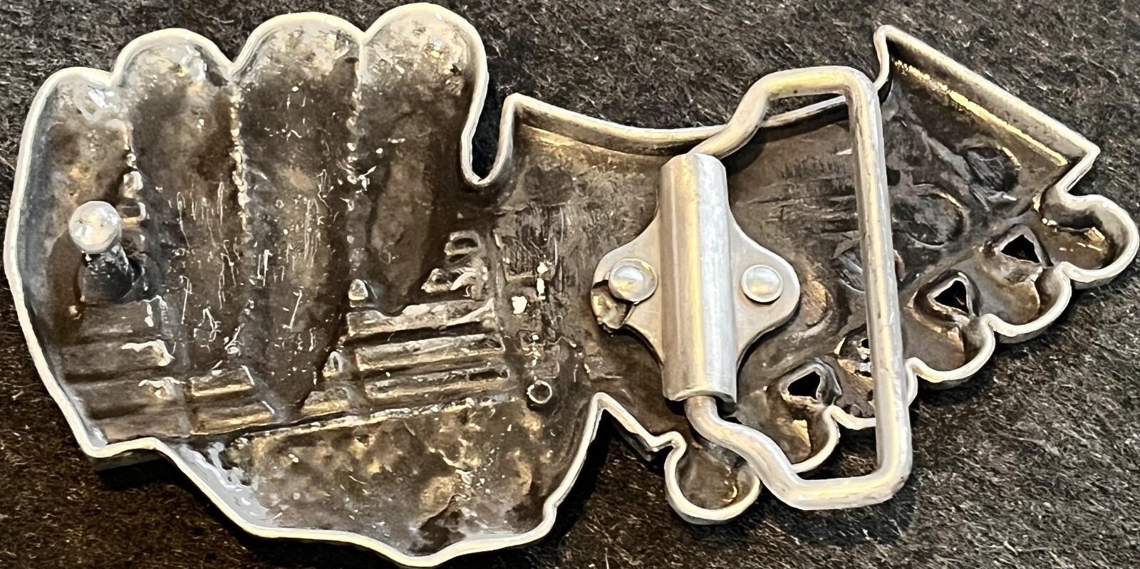 Vintage Belt Buckle with Dragon Hand and Skulls 4.5&Prime; x 2.5&Prime; 2 oz.