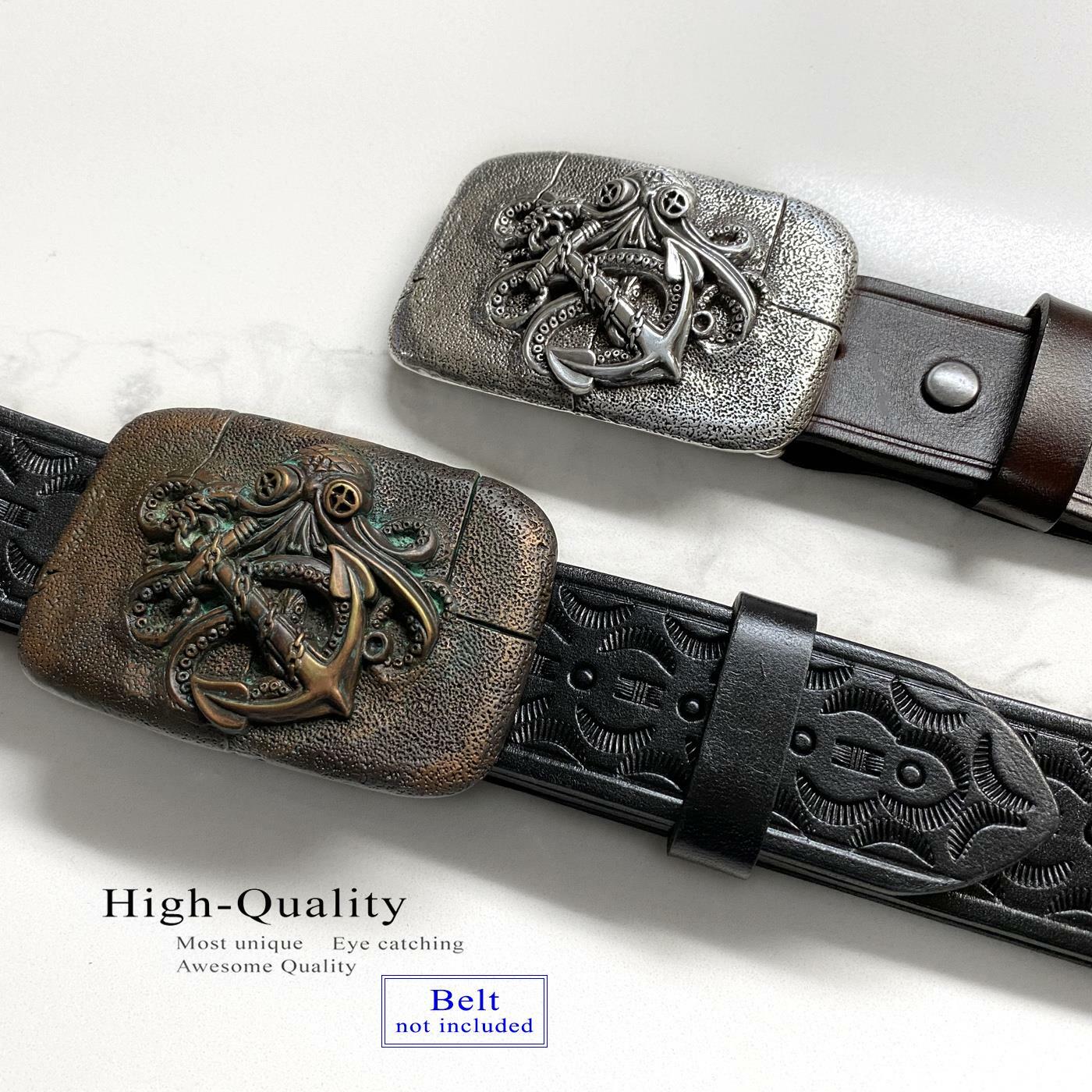 Antique Engraved Octopus Boat Anchor Belt Buckle fits 1-1/2&Prime; (38mm) Belt Strap