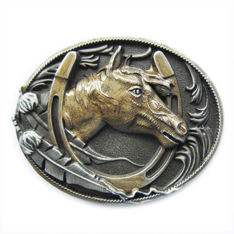 New Vintage Enamel Gold Horse Horseshoe Belt Buckle