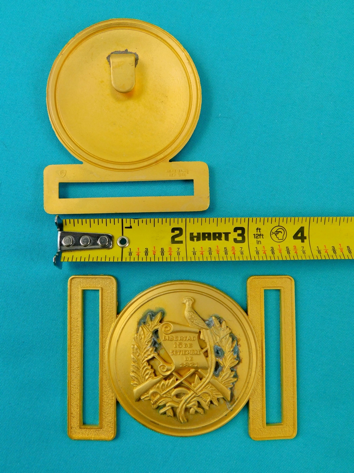 Set 2 US Guatemala Coat of Arms Gold Tone Military Army N.S. MEYER Belt Buckle L