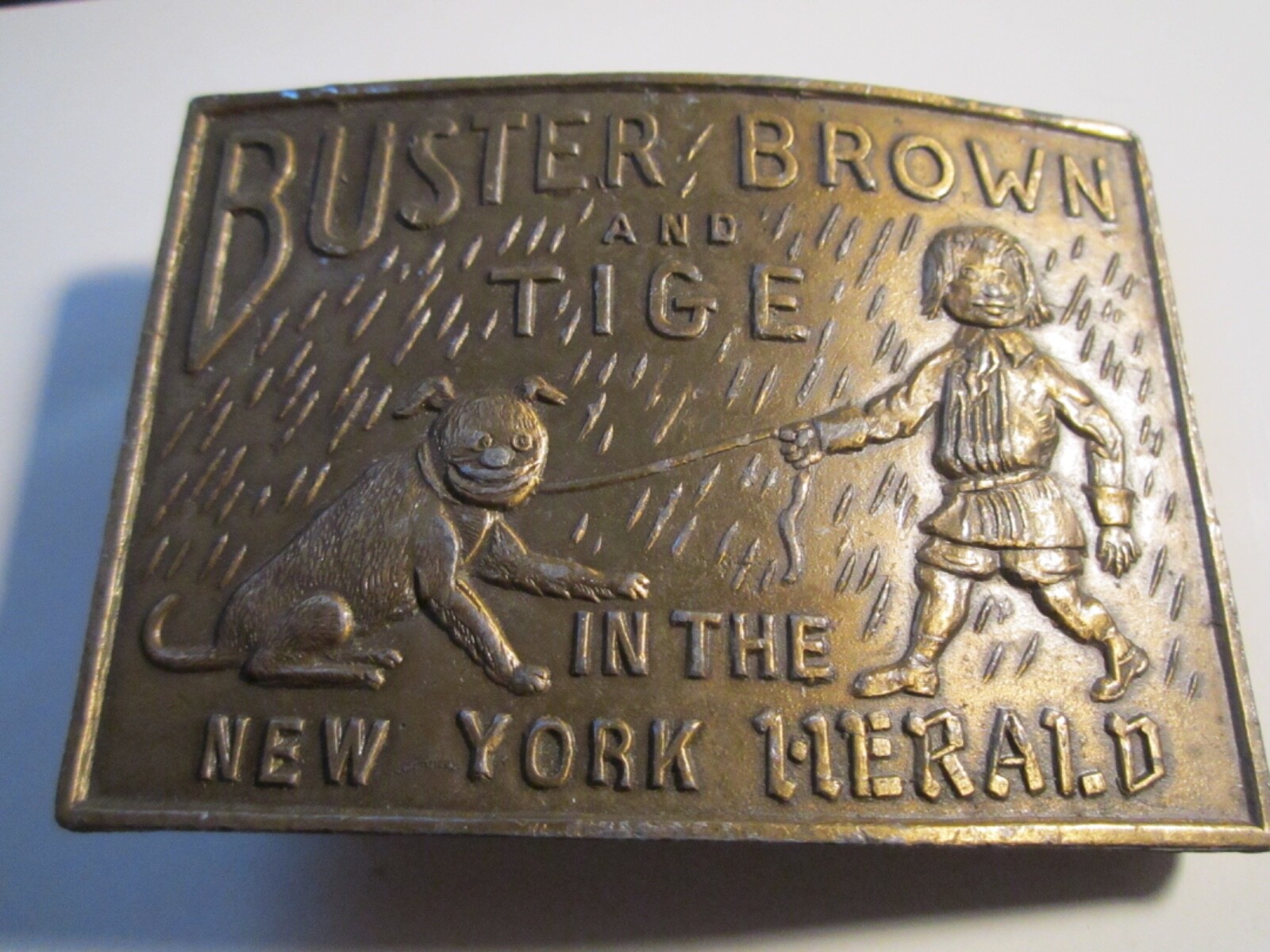 VINTAGE BUSTER BROWN AND TIGE BELT BUCKLE – HEAVY BRASS – GW-9