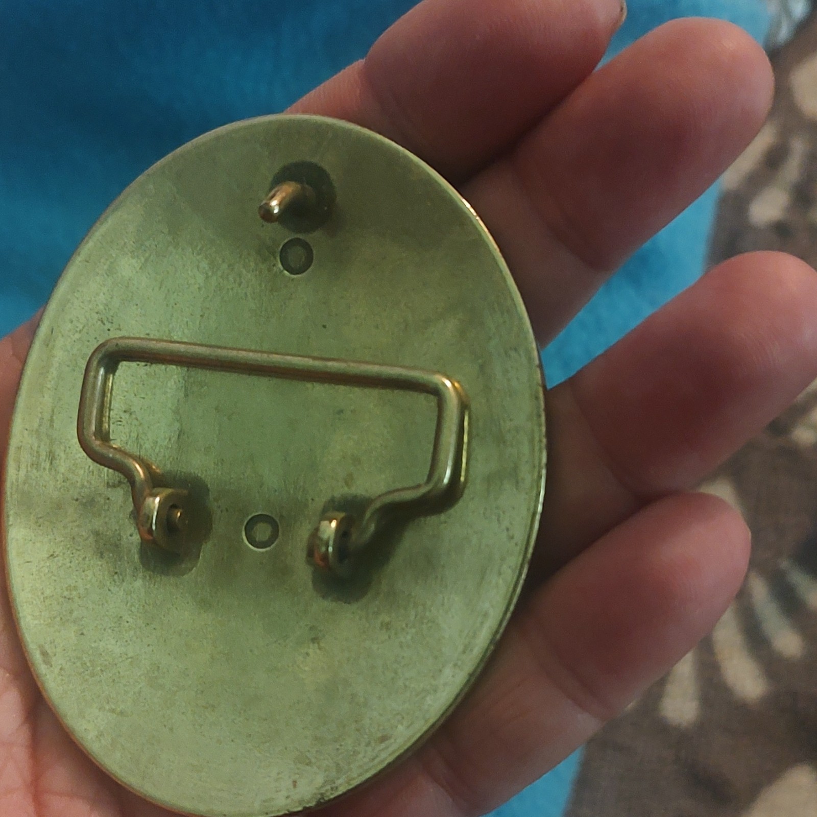Vintage 90s Brass Oval Rhinestone Bling Clip Belt Buckle, Fits 1.5 in Belt