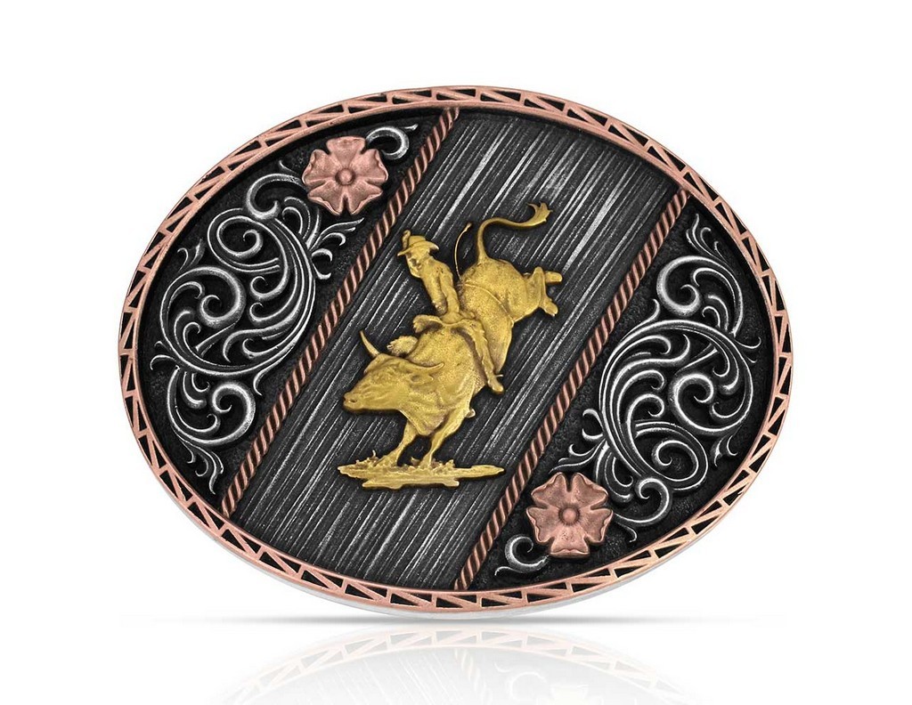 Montana Silversmiths Belt Buckle Tri Color Rodeo Silver Rose A1086P
