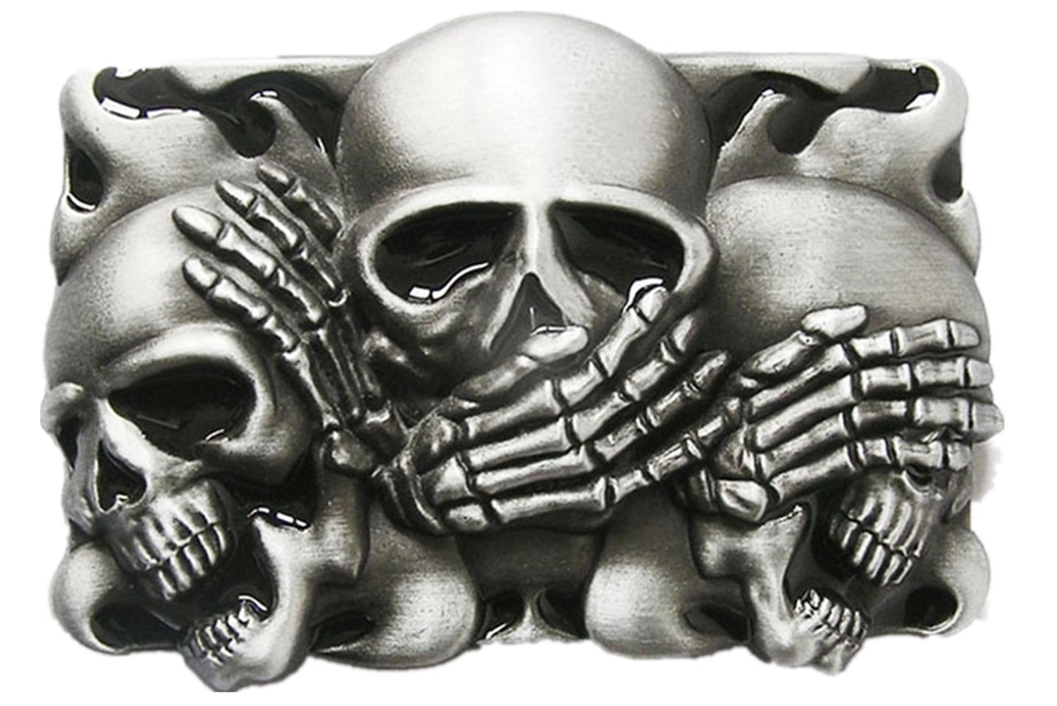 Vintage Style Black Enamel Flame Shy Skulls Tattoo Belt Buckle also Stock in US