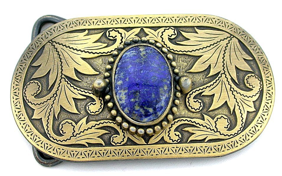 Gold Color Southwest Western Natural Oval Lapis Cabochon Belt Buckle EPBB143