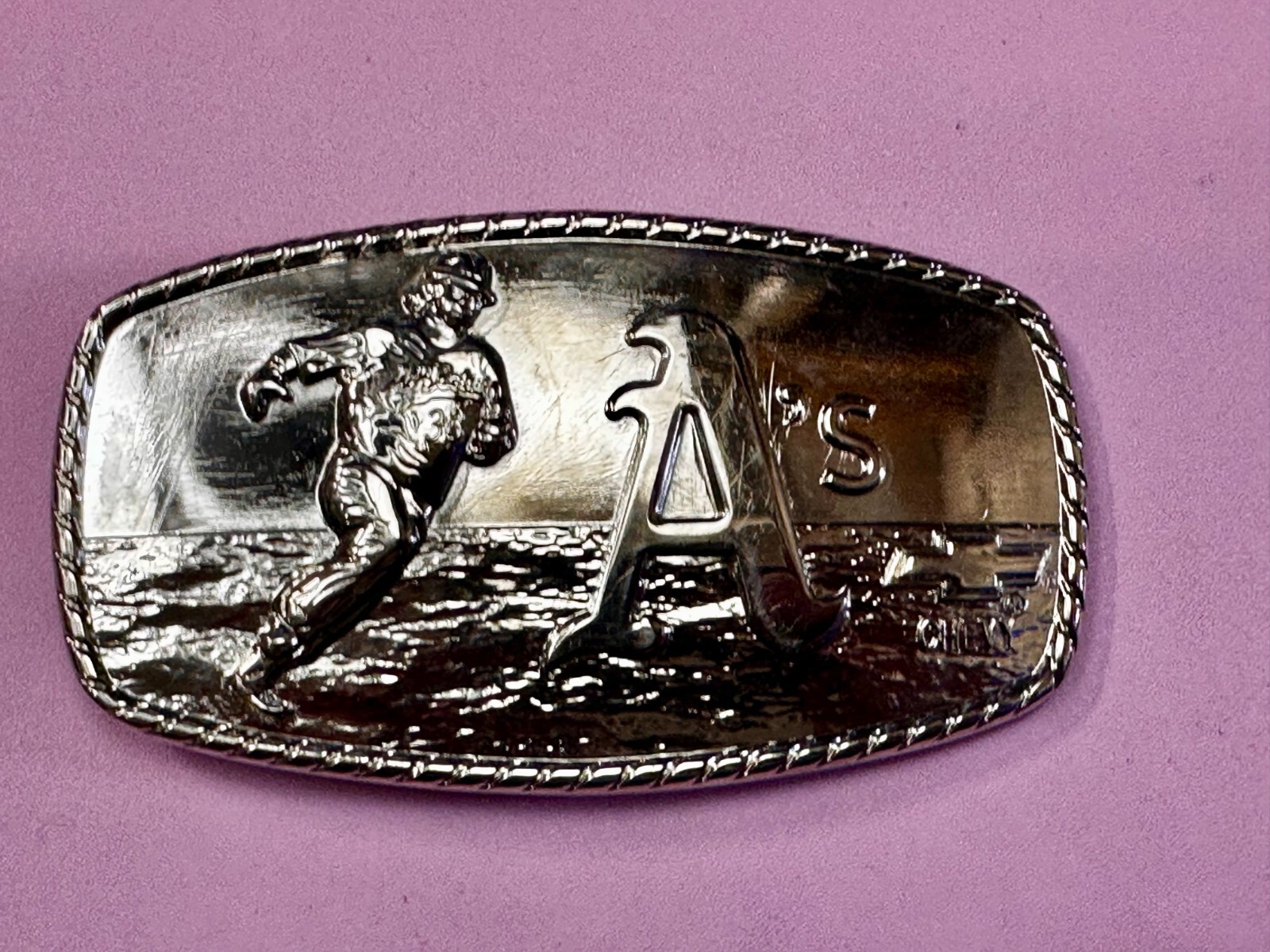 A&rsquo;s Baseball Logo Athletics Sports Oakland CA Silver Color Wide Belt Buckle