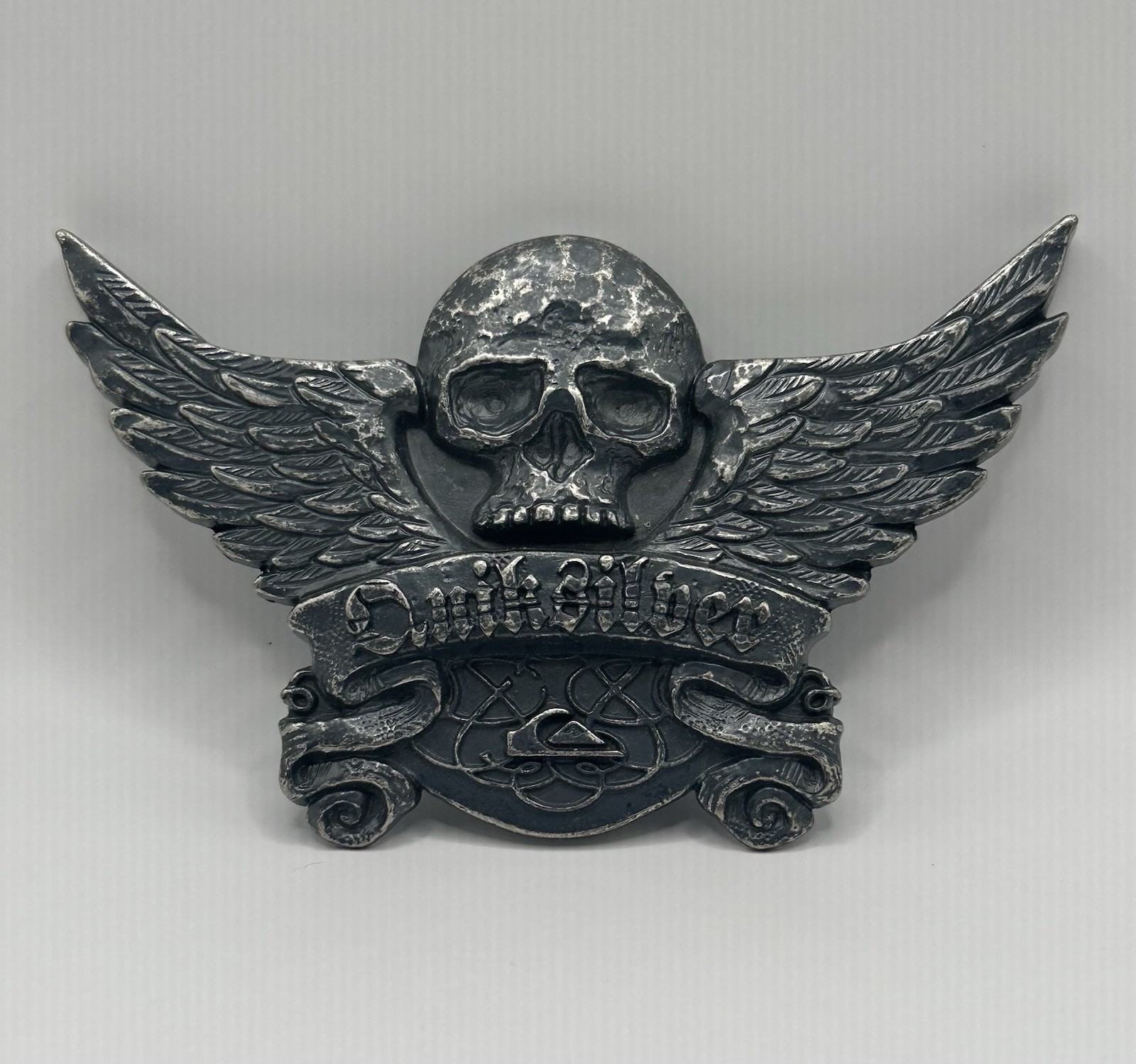 QUICK SILVER Skull & Wings Belt Buckle Vintage Large Silver Tone Unique