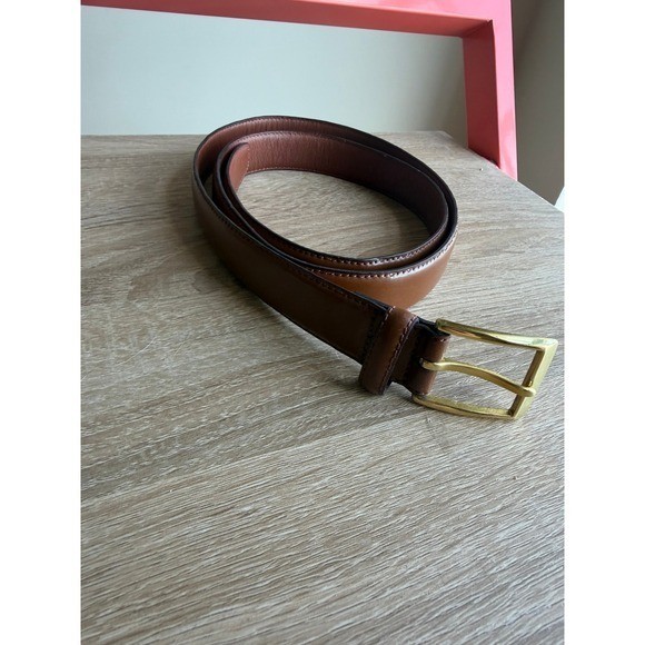 Jos. A. Bank Mens Cognac Brown Fine Italian Leather Dress Belt Gold Buckle 42
