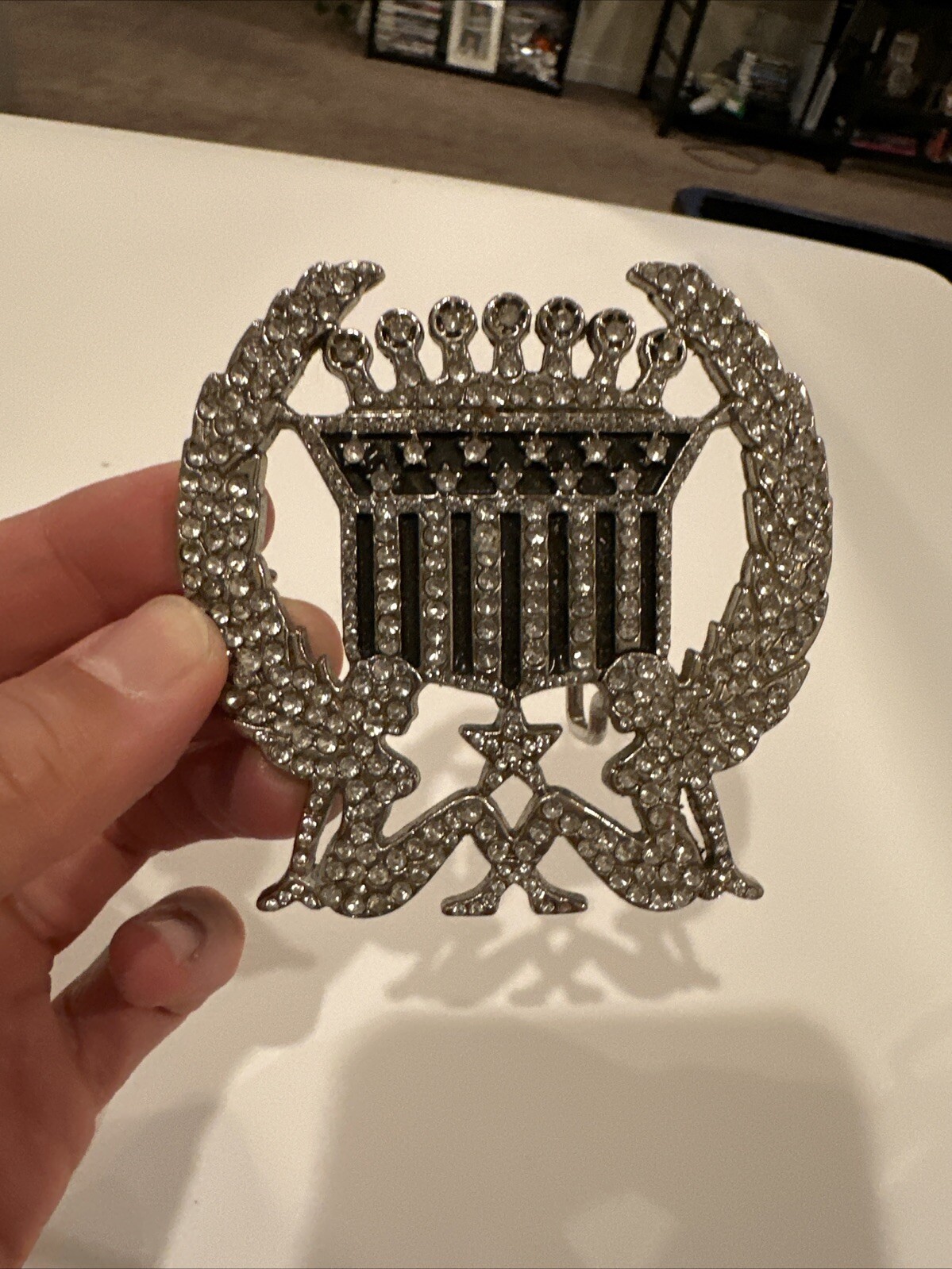 Vintage 2004 Cadillac Emblem Belt Buckle Girls Flag Crown Made In USA