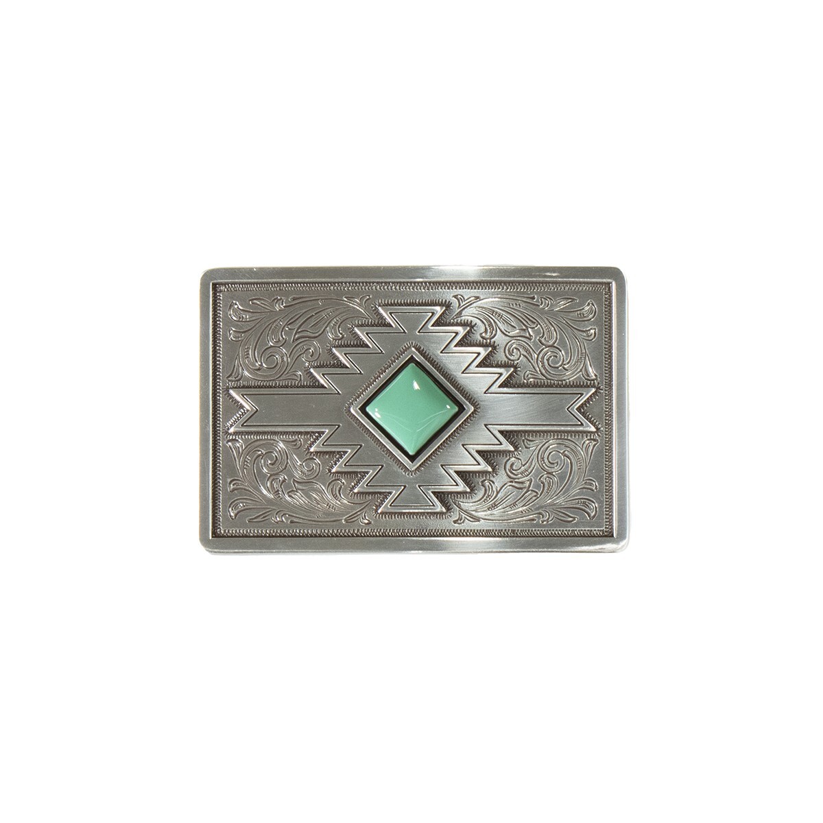Turquoise ~ Square Western Belt Buckle ~ Southwest, Antique Silver 37904
