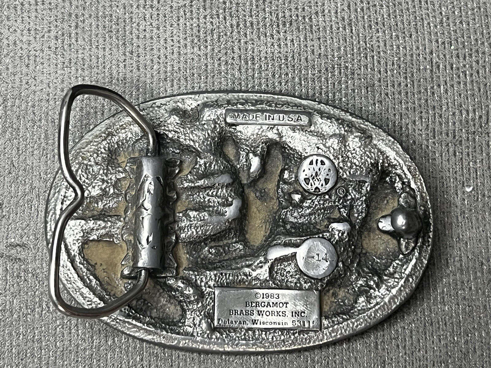 VTG Belt Buckle Bergamot 1983 Deer Buck Hunting Forest Enamel Colors Has Wear