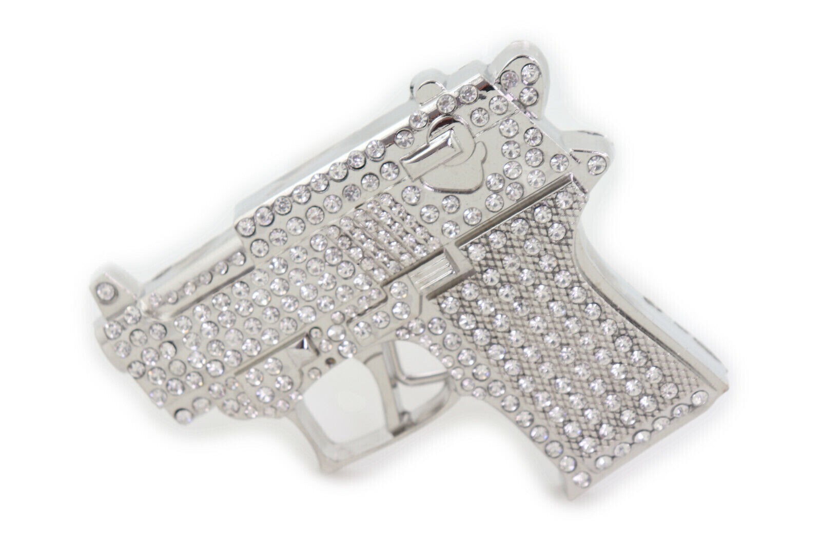 Gun Belt Buckle Silver Metal Rhinestones New Men Iced Real Cowboy Style Rodeo