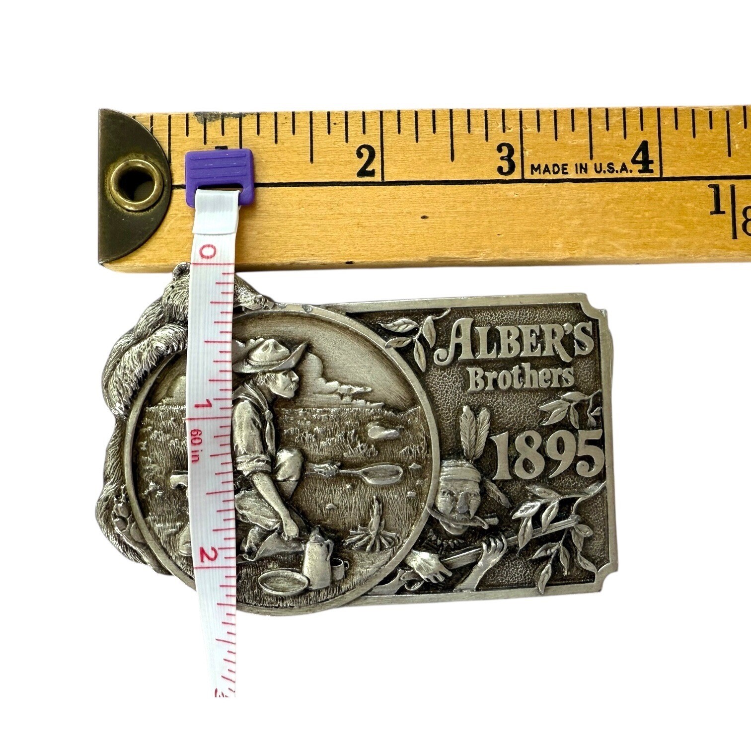 Alber&rsquo;s Brothers Vintage 1981 Belt Buckle Western Cowboy Native American Bear
