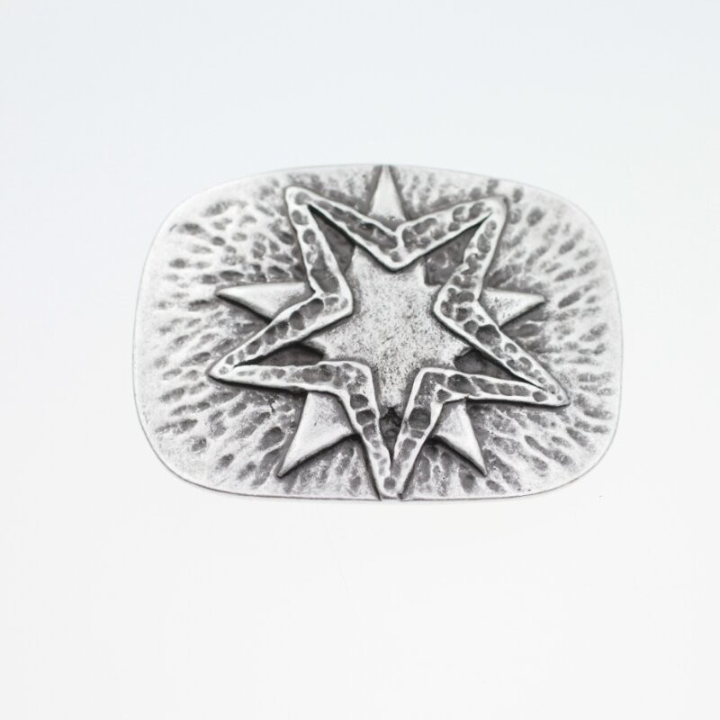 Antique Silver Double Star Relief Belt Buckle Textured Rustic Design