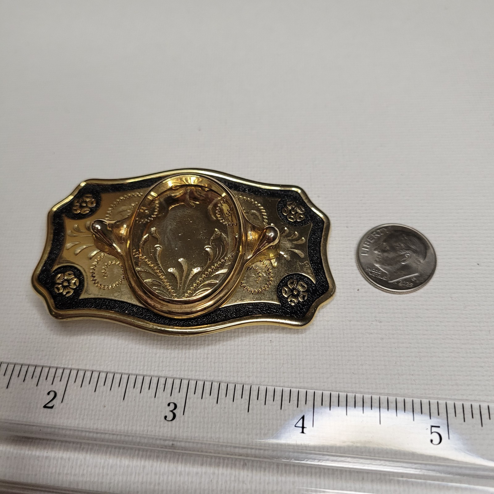 Vintage NOS Small Goldtone Belt Buckle Screw Oval Bezel Gemstone Blank Cabochon