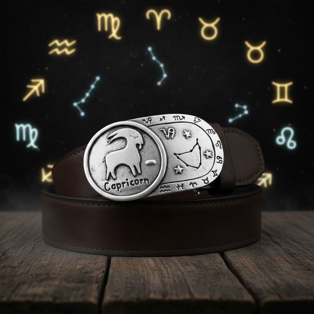 Aquarius Zodiac Belt Buckle Antique Silver Rectangle Modern Style