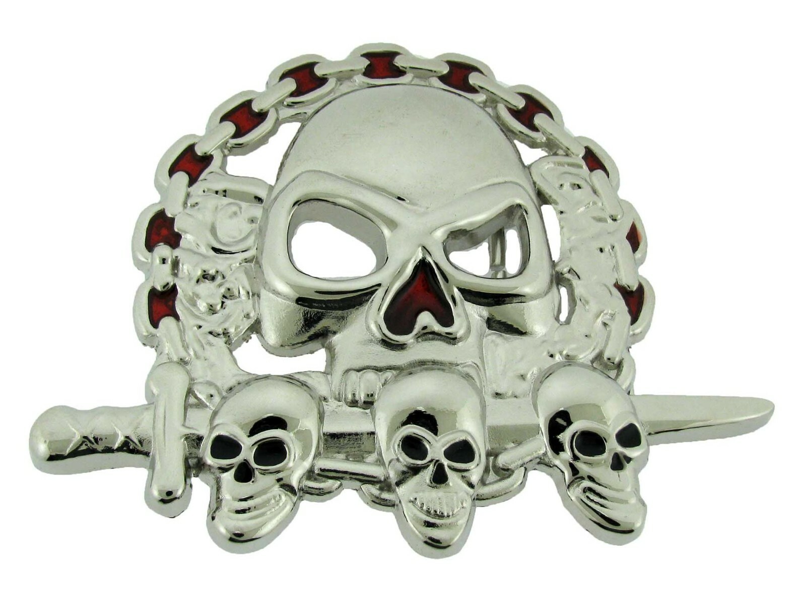 Skull Belt Buckle Metal Gothic Tattoo Halloween Costume Silver Swords Tribal New
