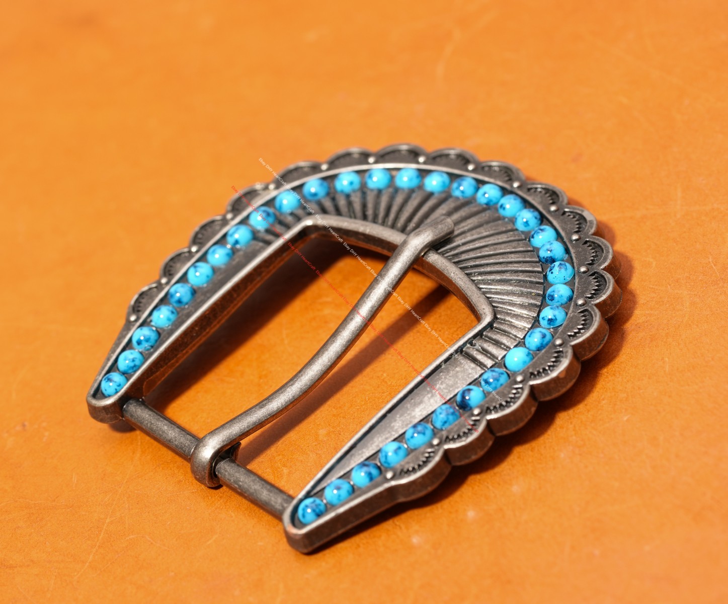 Vintage Western Southeast Cowboy Rodeo Leathercraft Turquoise Pin Belt Buckle