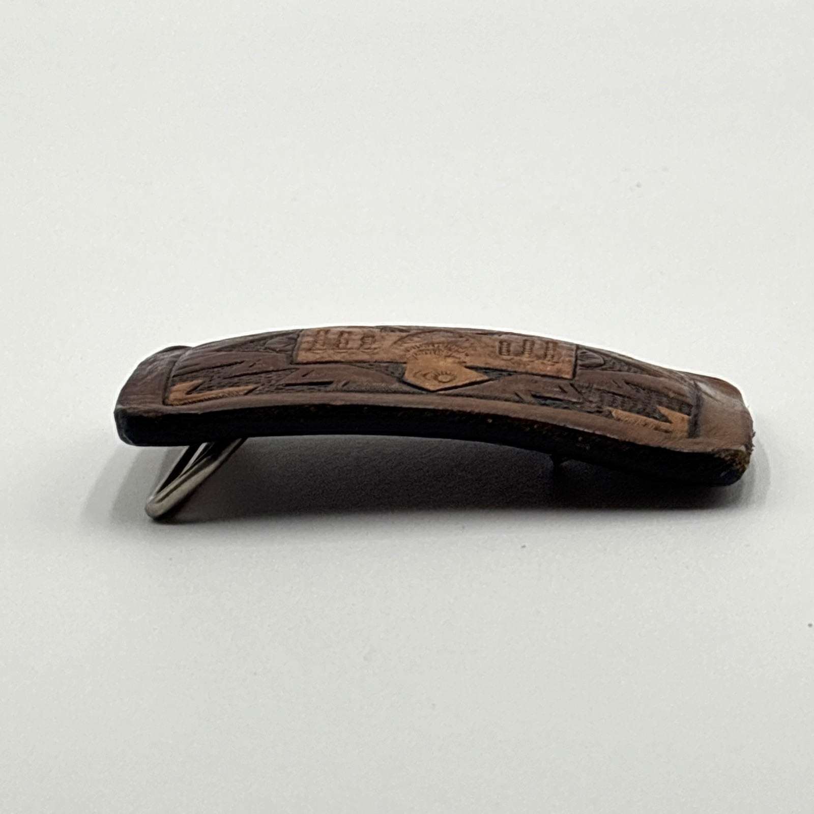 Vintage Leather Hand Tooled Belt Buckle Thunderbird