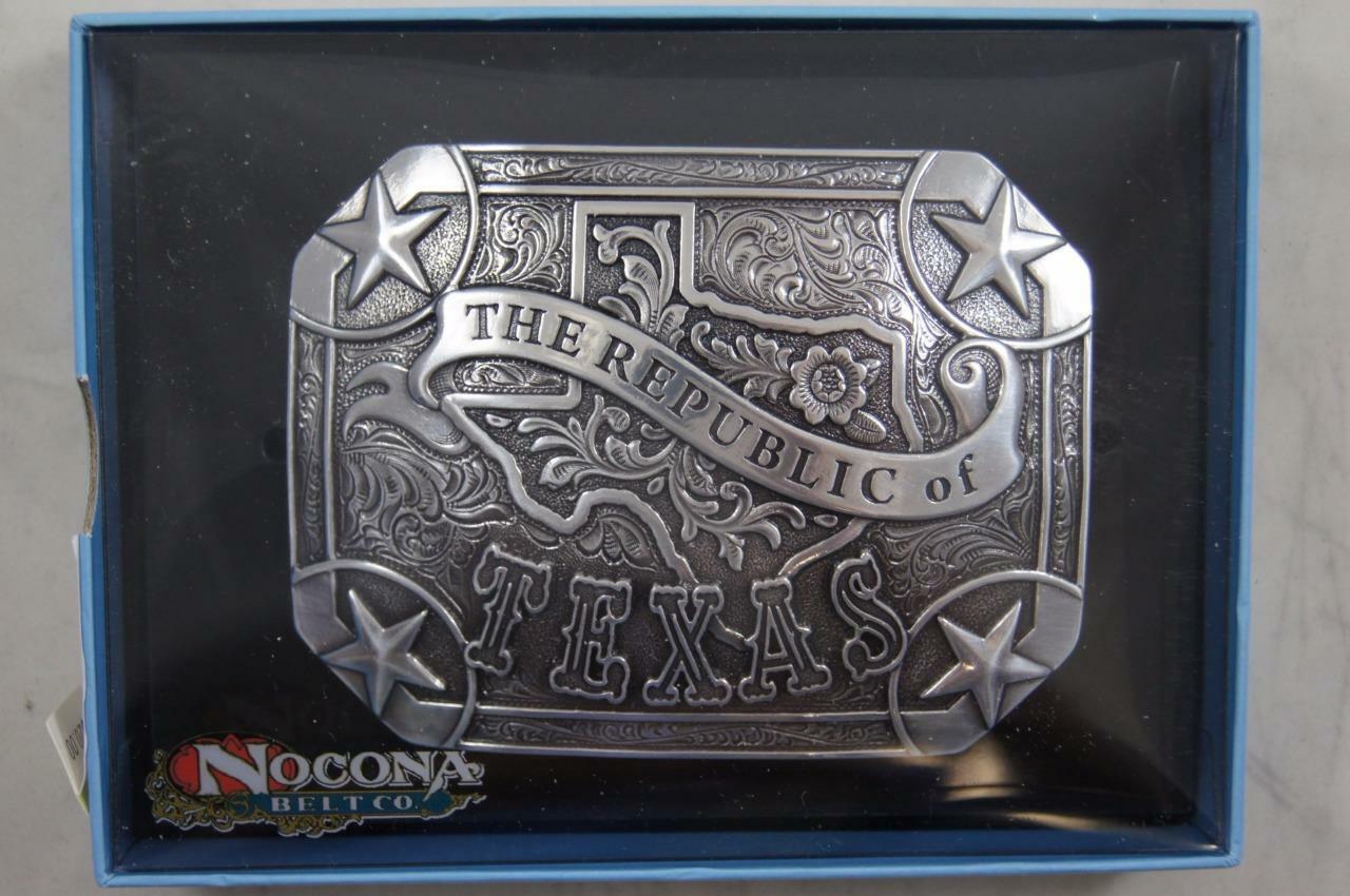 Nocona Silver tone Republic of Texas Rectangle Belt Buckle 37983