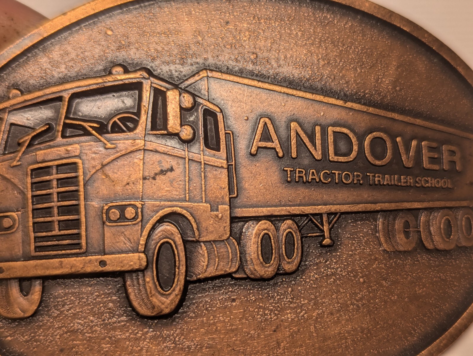 VINTAGE ANDOVER TRACTOR TRAILER SCHOOL BELT BUCKLE