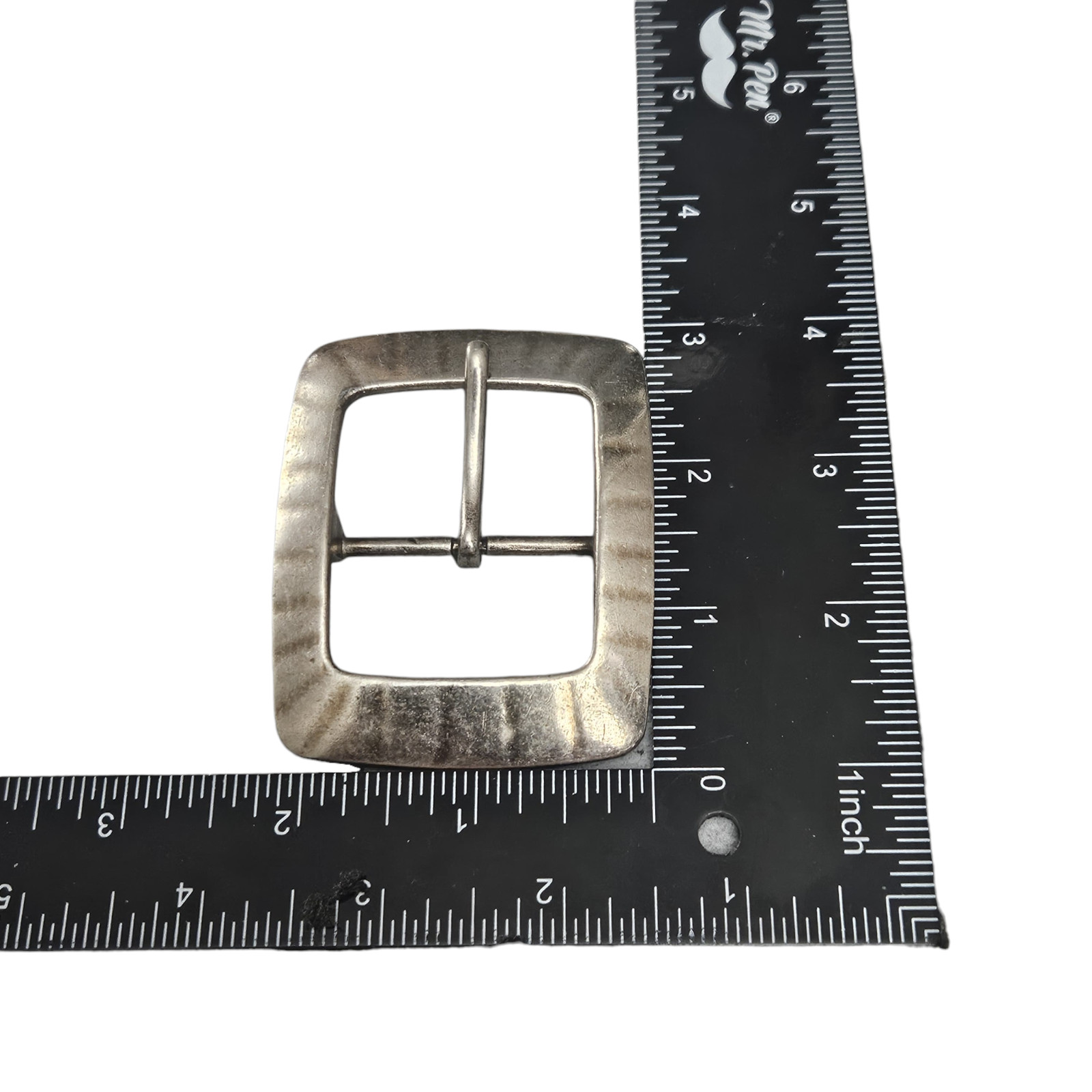 Vintage Hammered Silver Tone Belt Buckle Rectangular Scalloped Edge 2.75&Prime;