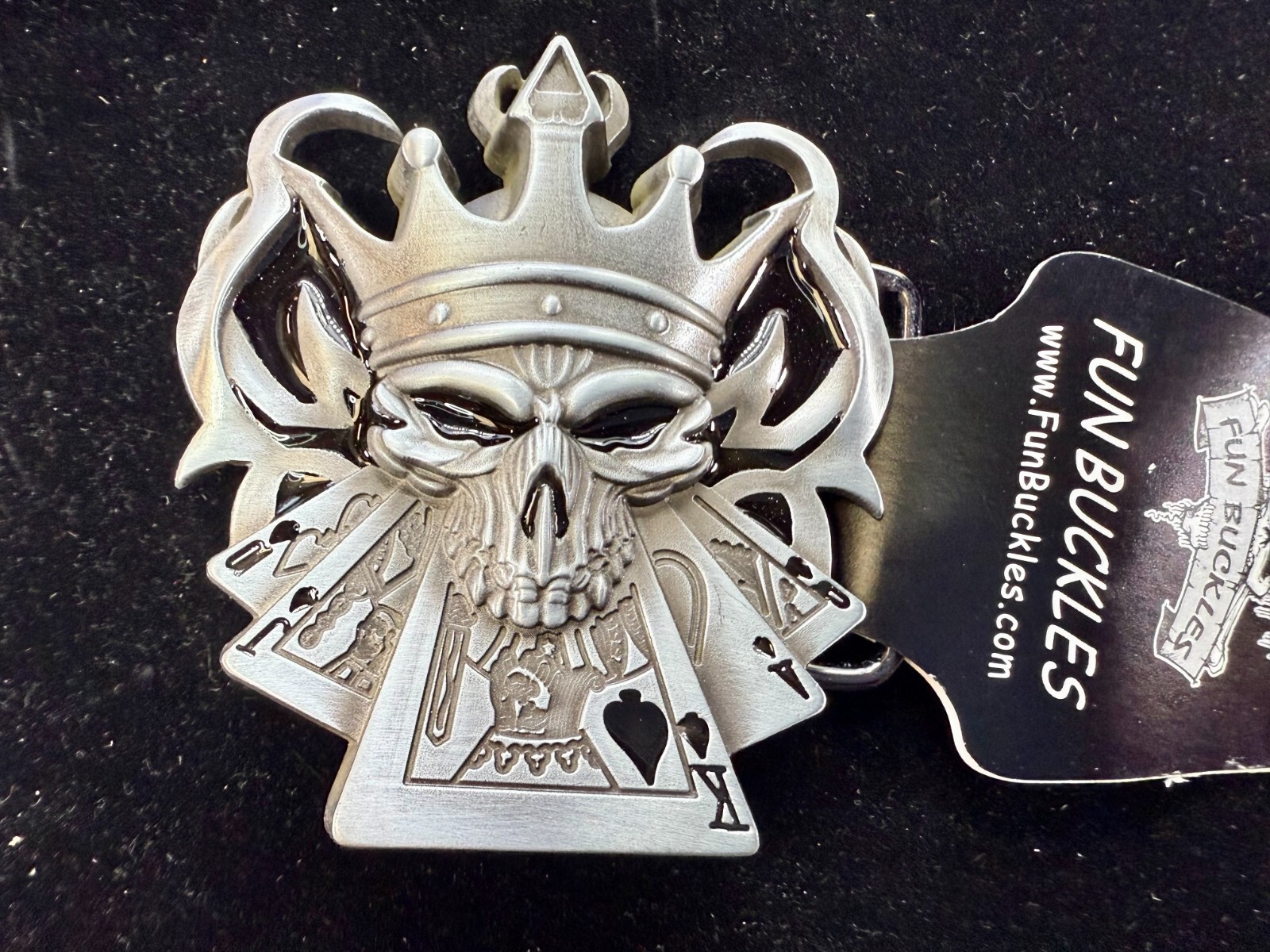 Skull with Crown Royal Flush Gaming Casino Gothic Biker Punk Vibe Belt Buckle