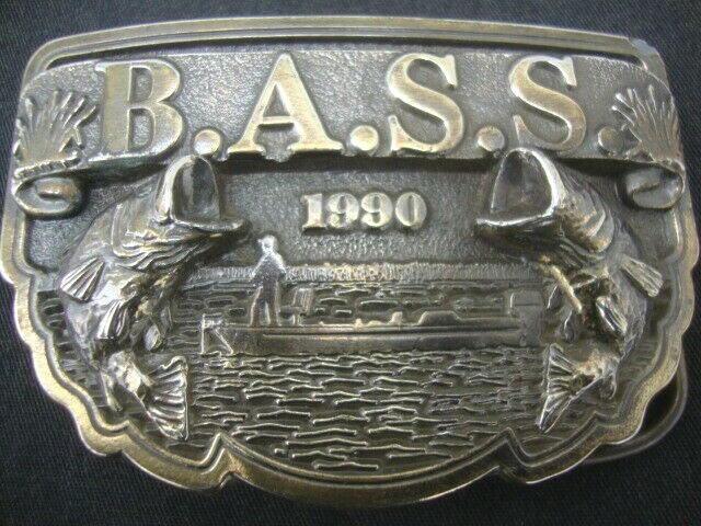 Vintage 1990 B.A.S.S. Belt Buckle Bass Anglers Sportsman Society Fishing Steel
