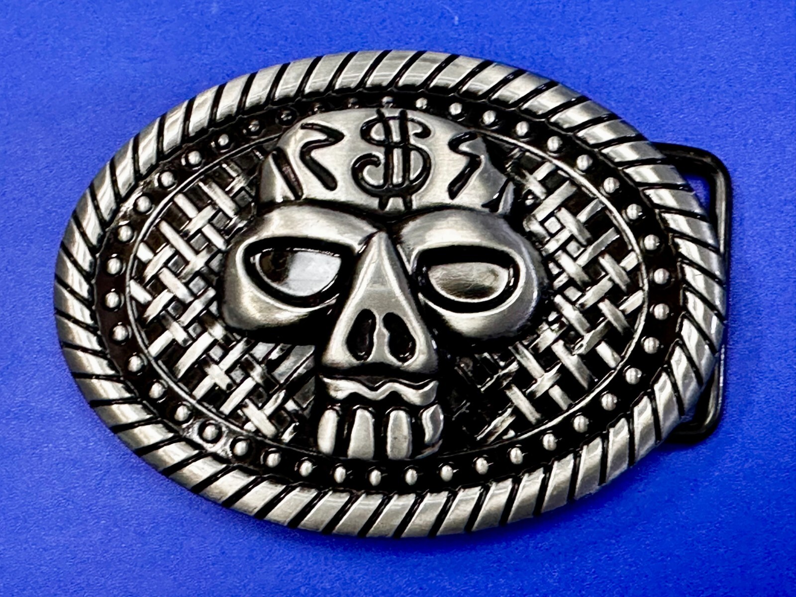 Skull Head $ Dollar Sign Black Silver Color Money Bags NOS Belt Buckle