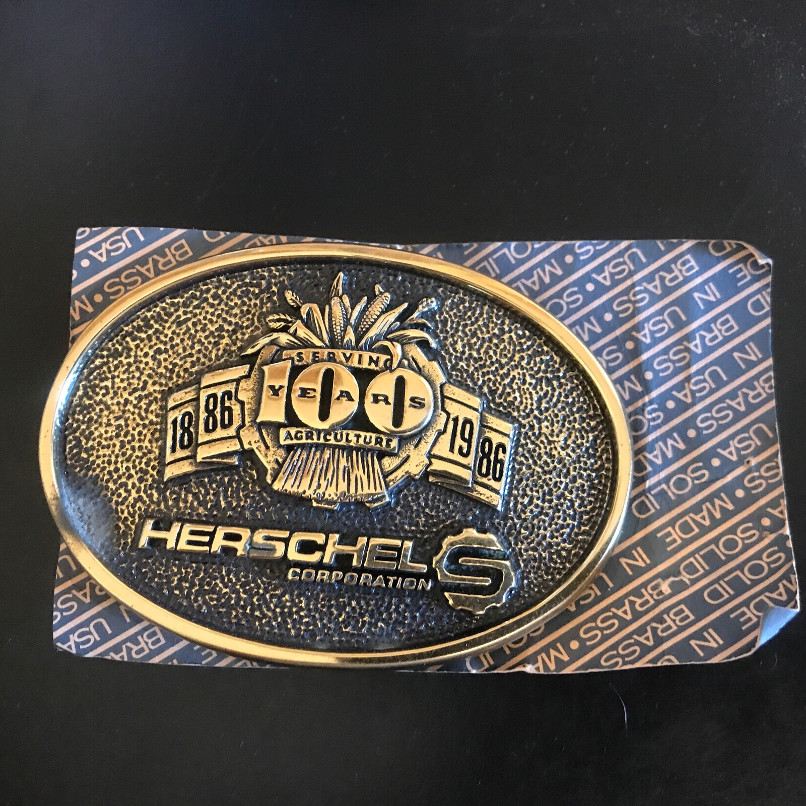 Vintage 1986 Belt Buckle Herschel Corporation 100 Year Agriculture Farming BRASS
