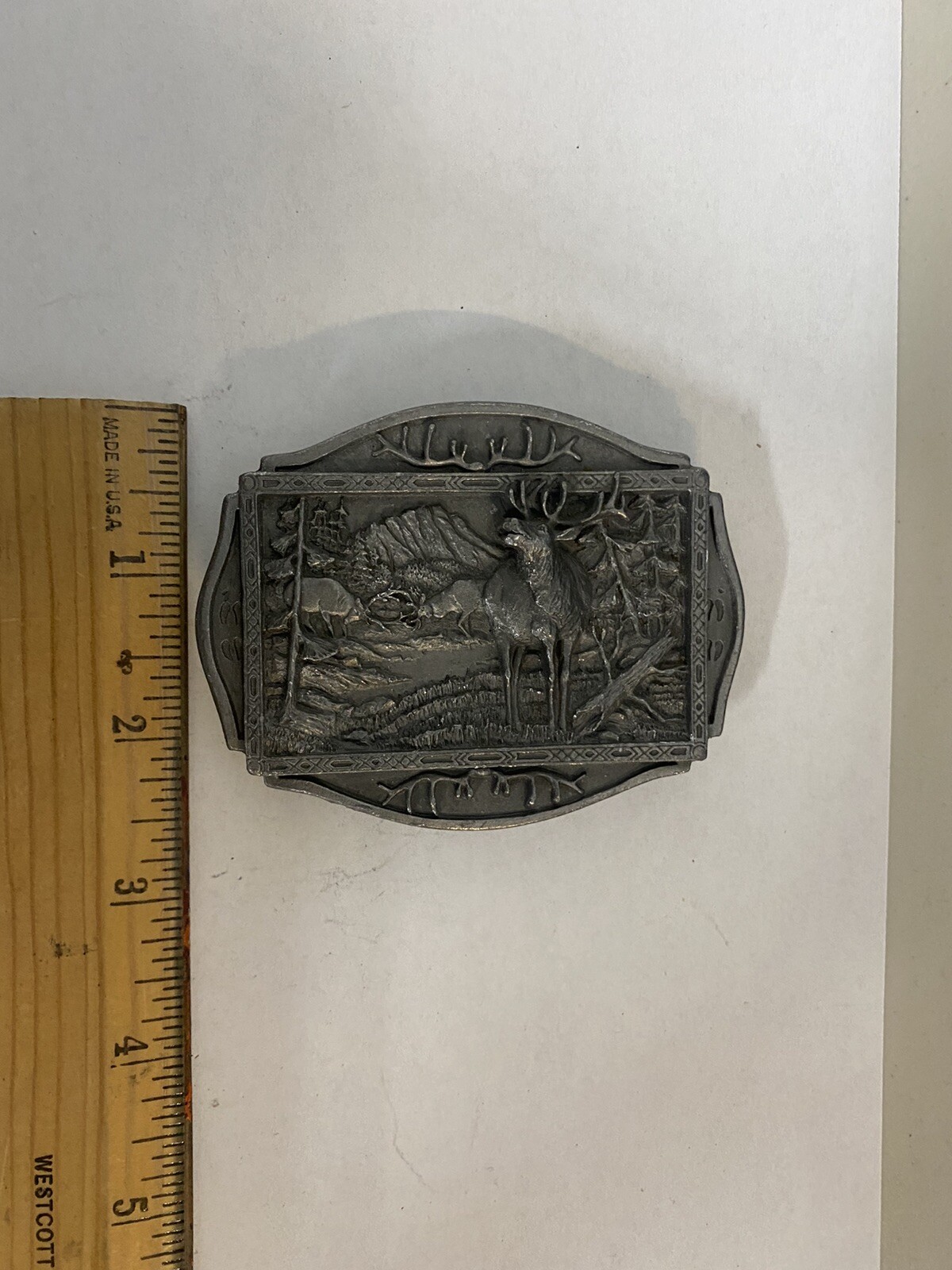 Belt Buckle Vintage Elk Relief Brew City Collectibles Pewter Made In USA