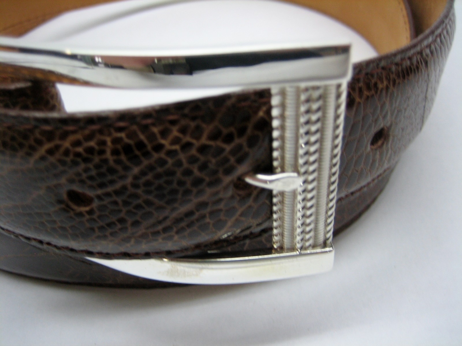 Sterling silver buckle w/ 30mm Genuine Ostrich belt size 26 to 46 made in U.S.A.