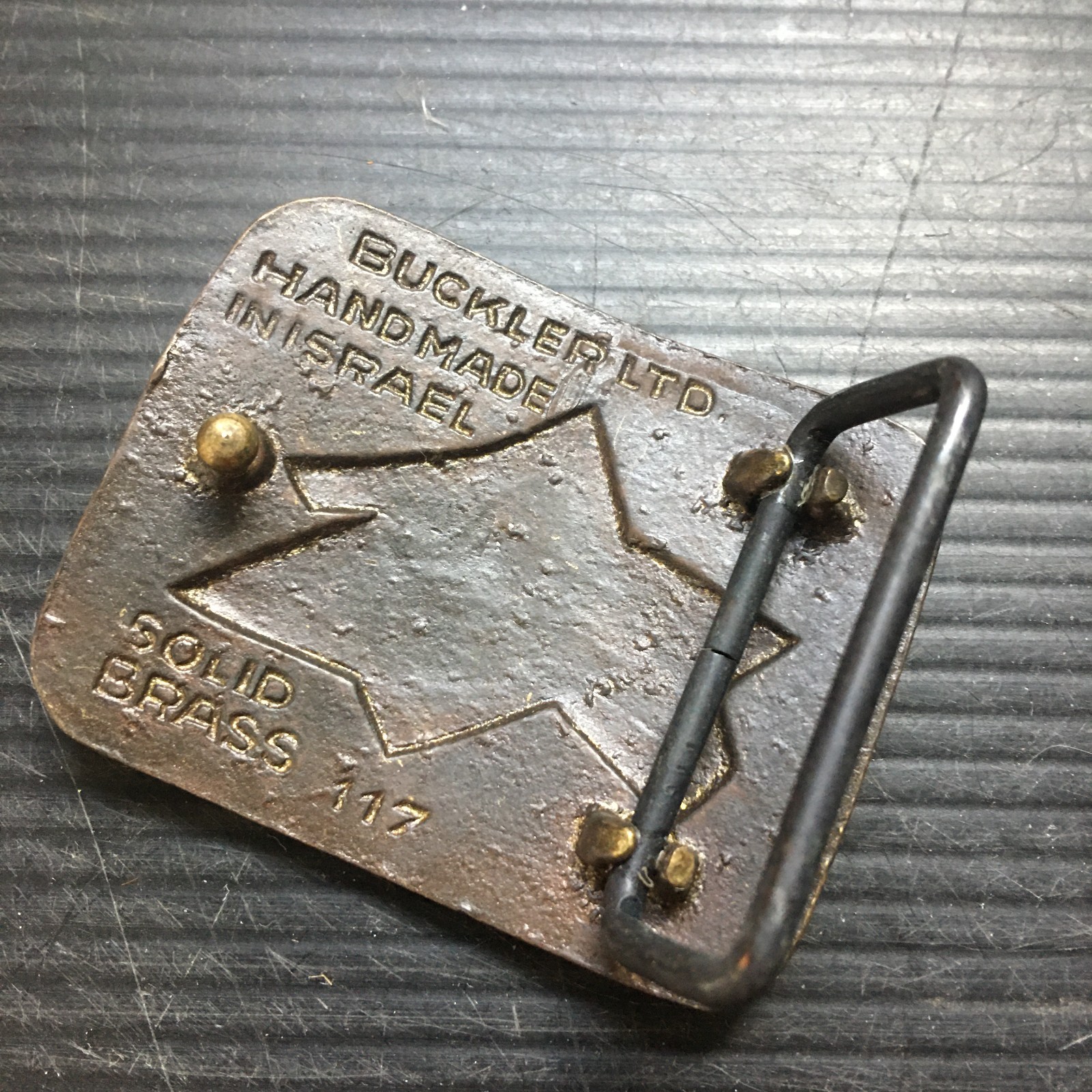 Vintage Buckler Ltd. Handmade In Israel Solid Brass 117 Shalom Belt Buckle 2.5&Prime;L