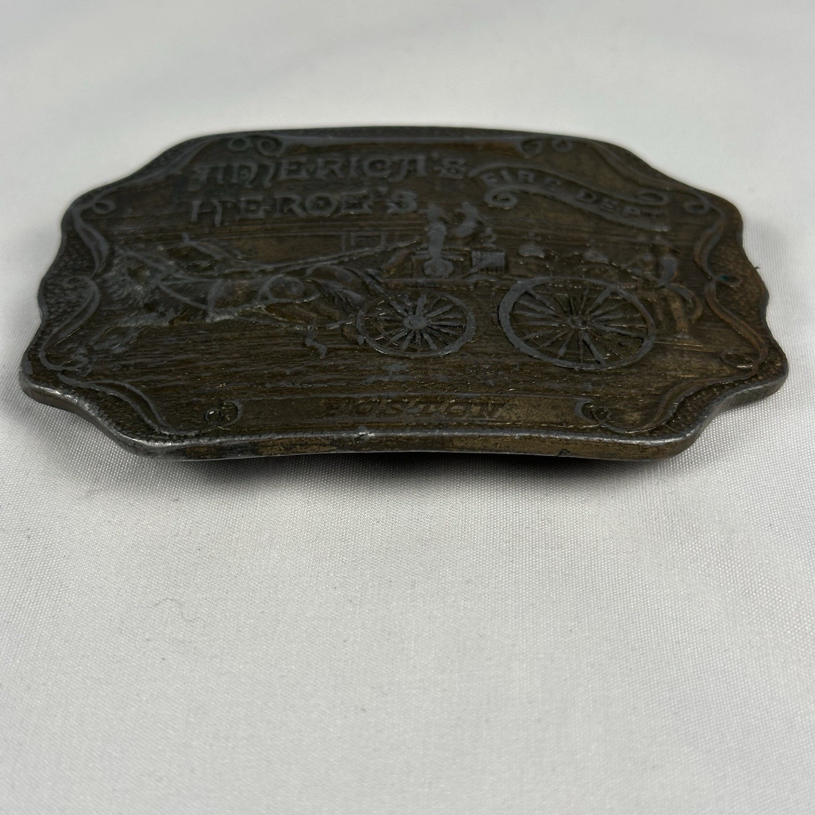 Vintage Bergamot Brass Works America’s Heroes Fire Dept Boston Brass Belt Buckle