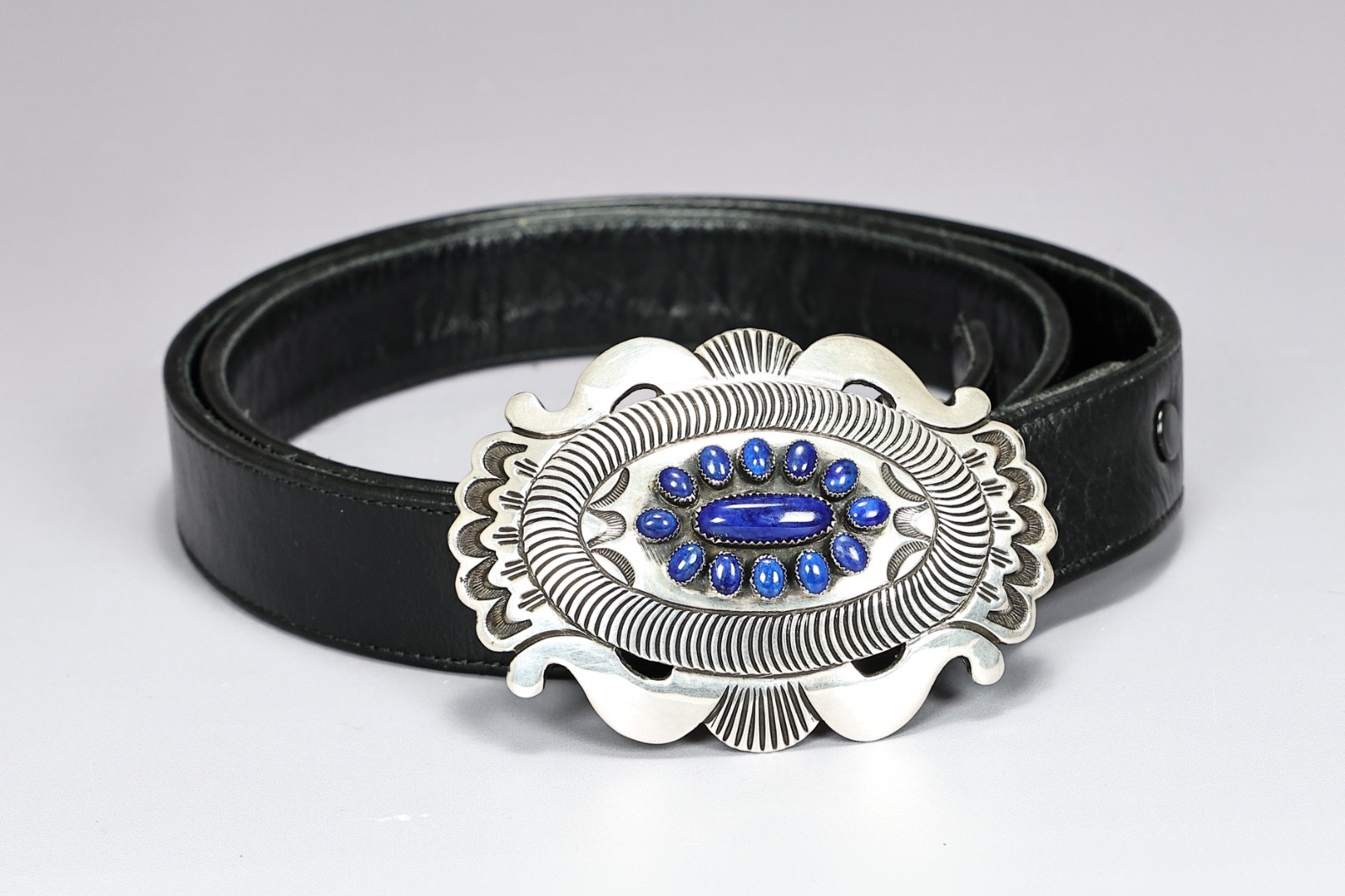 Rick Martinez Navajo Sterling Silver Blue Lapis Lazuli Belt Buckle