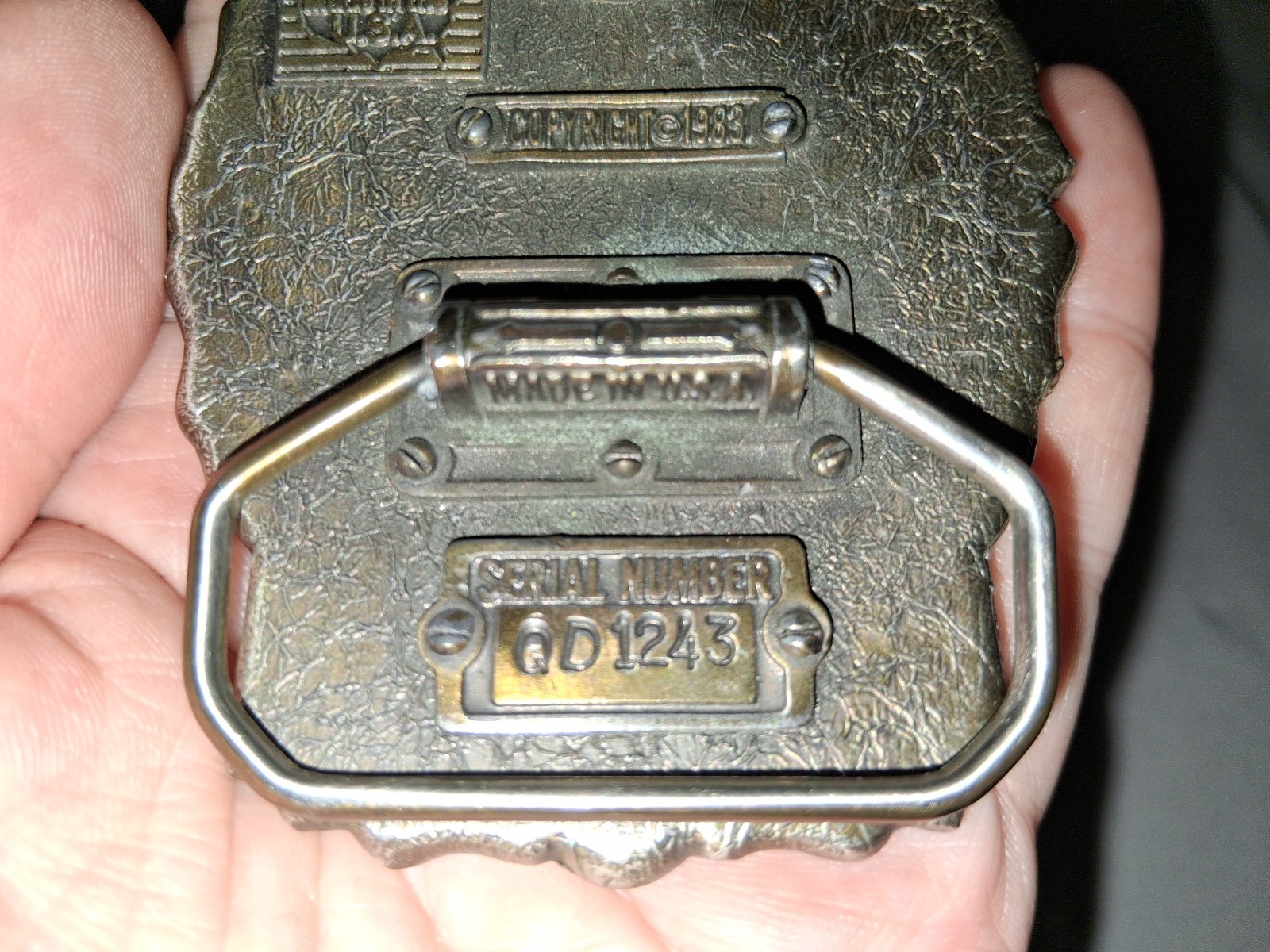 Vintage Bald Eagle Belt Buckle Blue Enamel Silver‑Tone Trim 1983 USA QD1243
