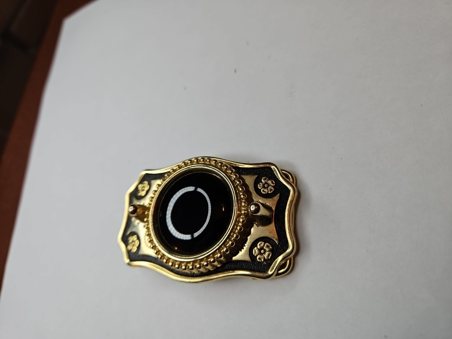 Gold Color Oval Western Natural Black Onyx Cabochon Cab Belt Buckle