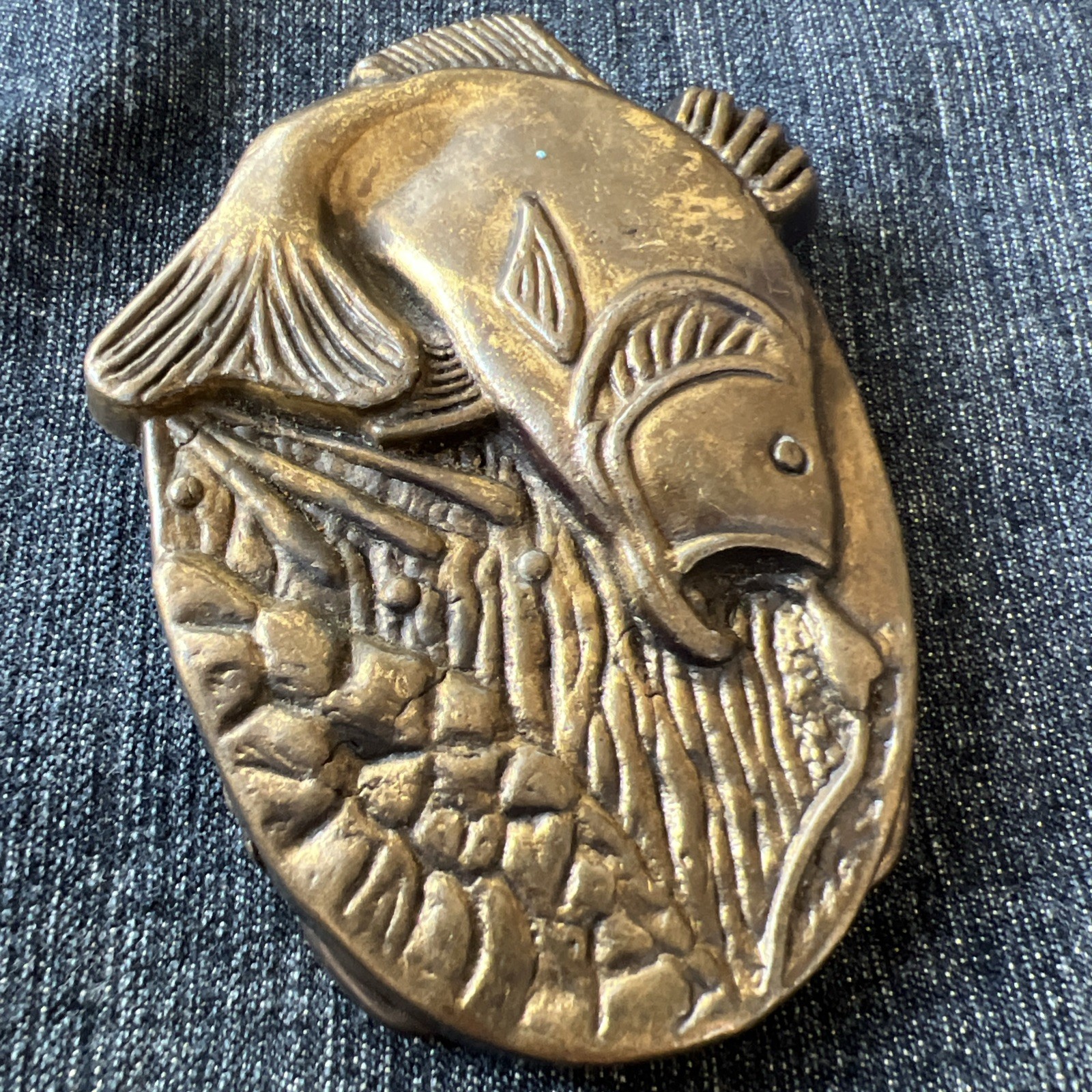 MBCI Solid Brass Fish Belt Buckle | Made in USA | 1970s Fishing Buckle Vintage