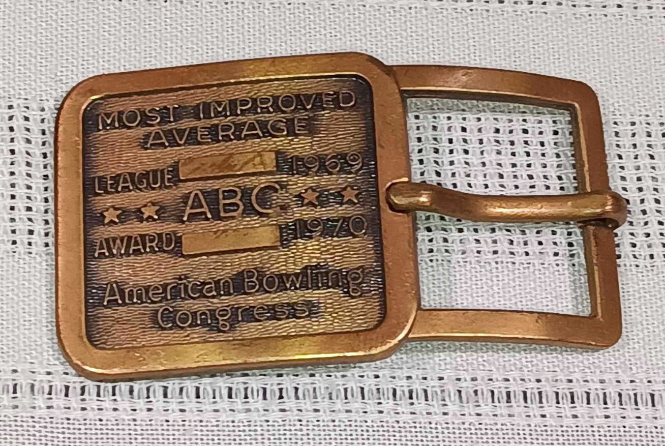 Vintage American Bowling Congress ABC Most Improved Average Brass Belt Buckle